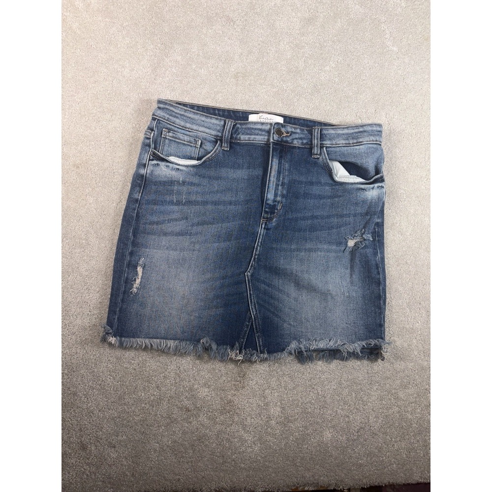 kancan‎ denim skirt raw hem mid thigh XL stretch